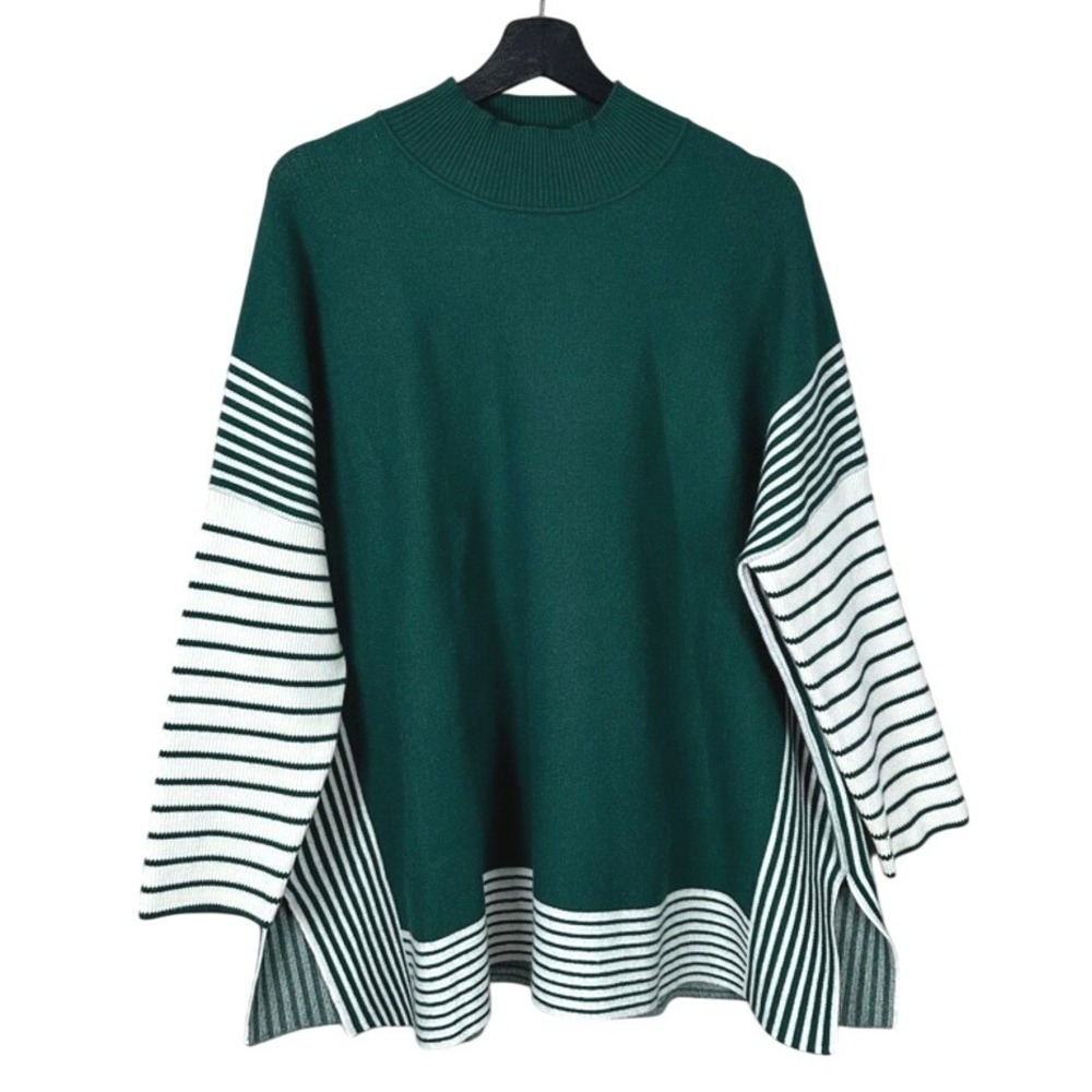 Shop The Mint Green Stripe Mock Neck Oversized Sweater Top Women's‎ Large